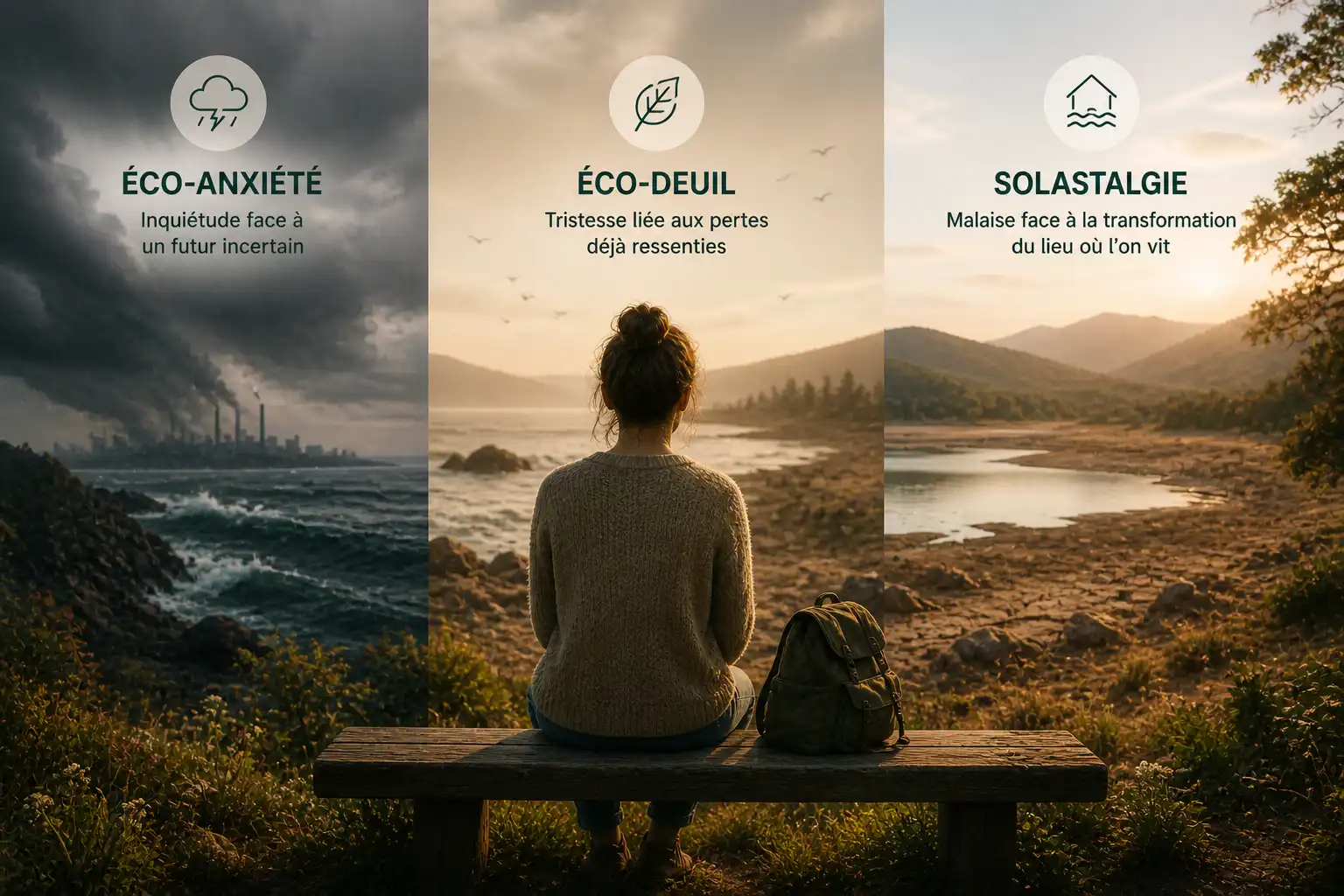 personne ressentant différentes émotions écologiques face à un environnement en transformation
